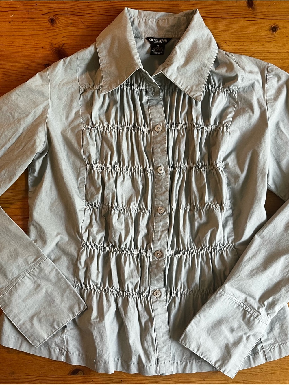 Guess Tan Gathered Front Button Up Shirt